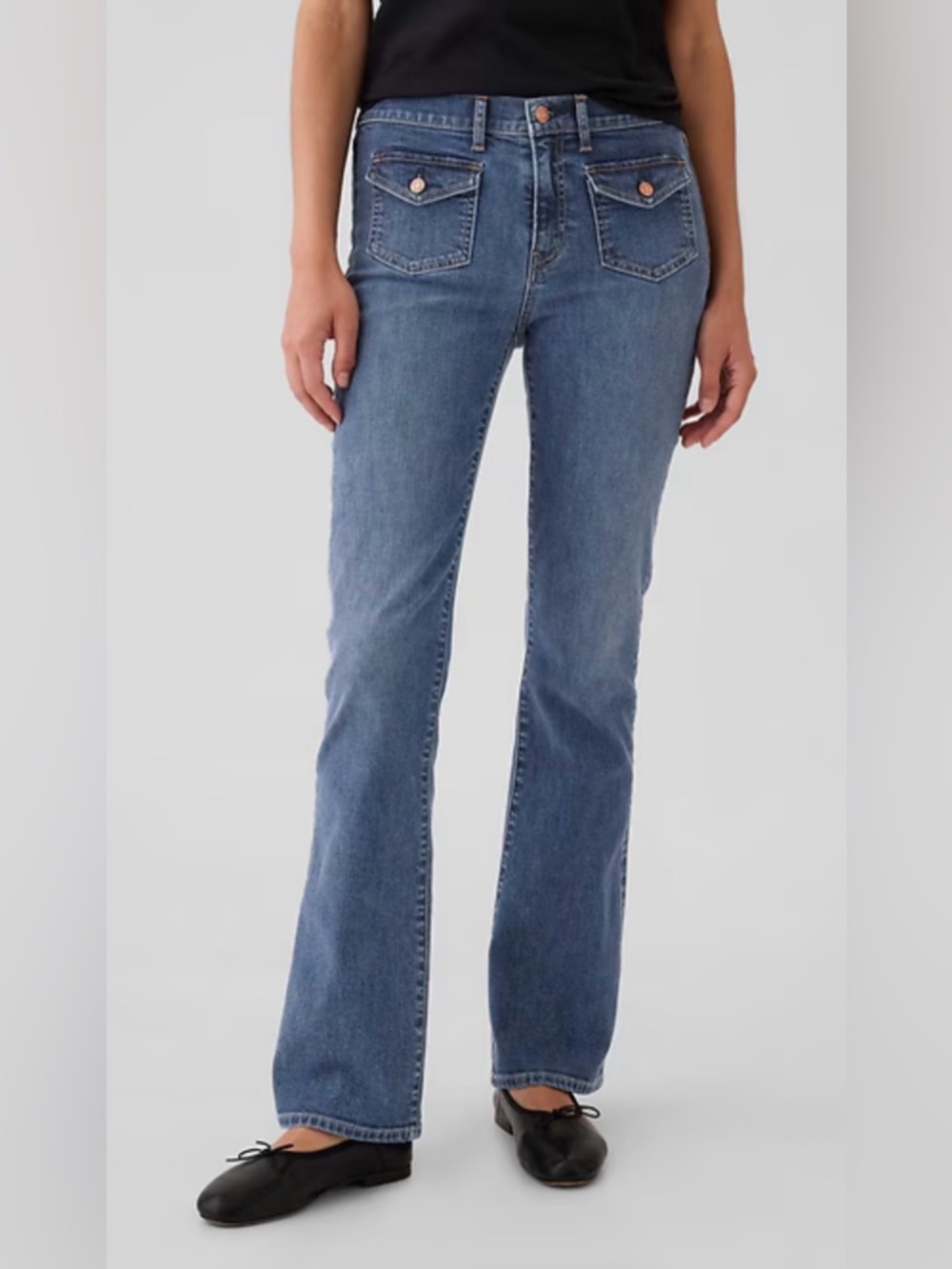 Gap Blue Jeans 10 Baby Boot Mid Rise 30" X 29" Front Patch Pockets '70s Retro